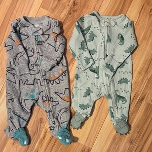 Carter's Dinosaur Print Footies - Gray and Green